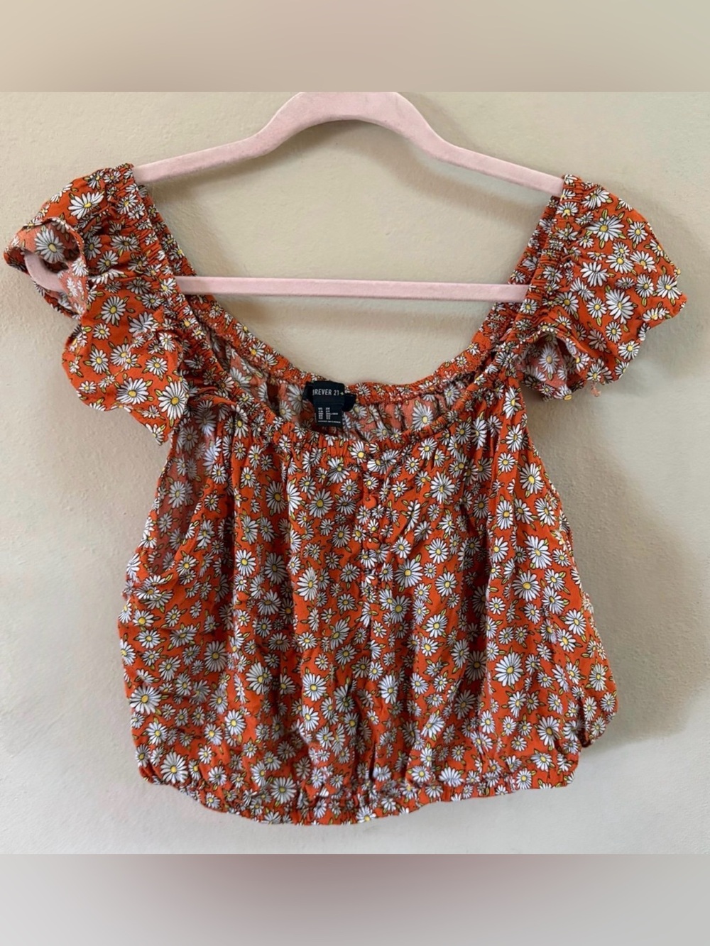 Forever 21 Orange Daisy Off-Shoulder Crop Top
